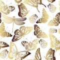 Seamless vector pattern golden insects Royalty Free Stock Photo